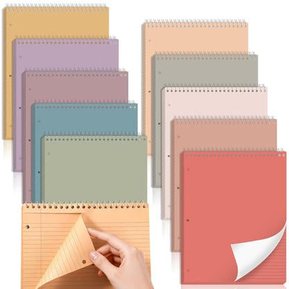 10 Packs 8.5 x 11 inch Top Spiral Notebook with 3 Hole Punched Legal Pads 40 Sheets College Ruled Notepad Hard Cardboard Paper Wirebound Pads for Business School Office Home Supplies (Retro) - color: Retro