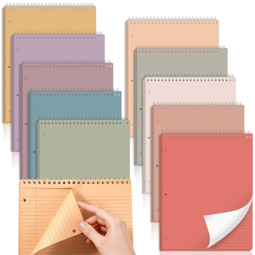 10 Packs 8.5 x 11 inch Top Spiral Notebook with 3 Hole Punched Legal Pads 40 Sheets College Ruled Notepad Hard Cardboard Paper Wirebound Pads for Business School Office Home Supplies (Retro) - color: Retro