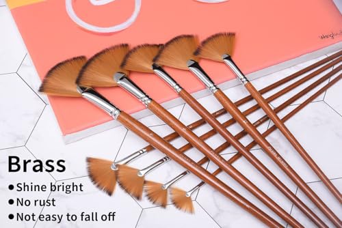 Artist Fan Paint Brushes Set,9 Pcs Professional Soft Anti-Shedding Fan Brush for Acrylic Oil Watercolor Gouache Painting Kits with Long Handle Nylon Hair