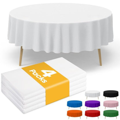 Niuara White Plastic Table Cloth Disposable, 4 Pack, 84 in | Round, Table Covers, Holiday Parties, Gatherings - color: White, size: 84" Round - 4 Packs