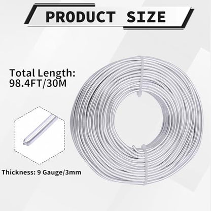 9 Gauge Aluminum Craft Wire, 100 Feet 3mm Bendable Metal Wire for Jewelry Making, Sculpting and Floral Design, Soft Armature Wire for DIY Crafts (Silver) - size: 9 Gauge(3mm), style: Silver