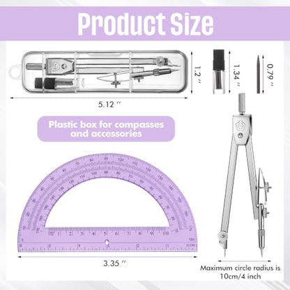 EBOOT Student Geometry Set, 180 Degree Protractor Compass 6",Purple | Swing Arm Protractor Ruler Compass, Geometry Drawing Tools for Measuring Angles, School Classroom Math Supplies - color: Purple