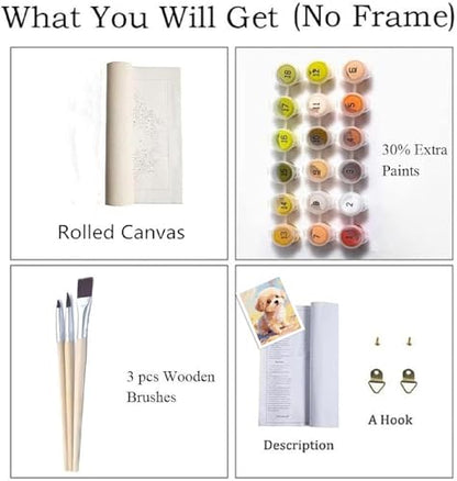 ZRIZQ Dog Paint by Numbers Kit for Adults Beginner,Animal,16x20 | Full set with wooden brushes,rolled canvas,rich paints.Calming activity.Beginner friendly.Just open and paint. - color: 16"X20"Rolled Canvas(Frameless)-Cute Puppy