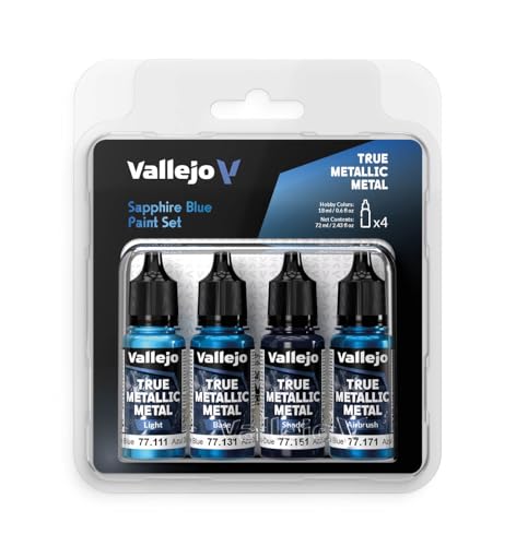 Vallejo - Sapphire Blue Set, True Metallic Metal, 4 Bottles x 0.6 fl.oz. - color: Sapphire Blue