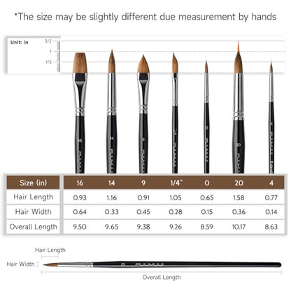 Watercolor Brush Set, Fuumuui 7pcs Professional Sable Paint Brushes with Extended Needle, Round Point, Flat, Dagger, Cat's Tongue for Watercolor, Acrylic, Gouache – Detail & Wash Painting - color: Black7
