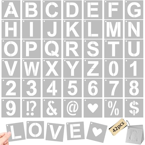42 Piece 2 Inch Reusable Letter Stencils Symbol Numbers Stencils,Alphabet Craft Plastic Letter Set for Wood,Wall,Fabric,Rock,Signage,Door,Porch,Chalkboard DIY Projects(2-Inch Font,2.8-Inch Stencil) - size: 2 INCH