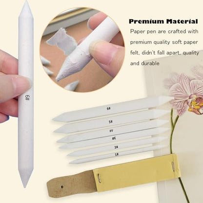 Haojiaho Blending Stump, 9pcs Blending Stumps, Blending Sponge Pens and Sandpaper Pencil Sharpener, Washable & Reusable, Tortillions Paper Art Blenders for Student Artist Charcoal Sketch Drawing