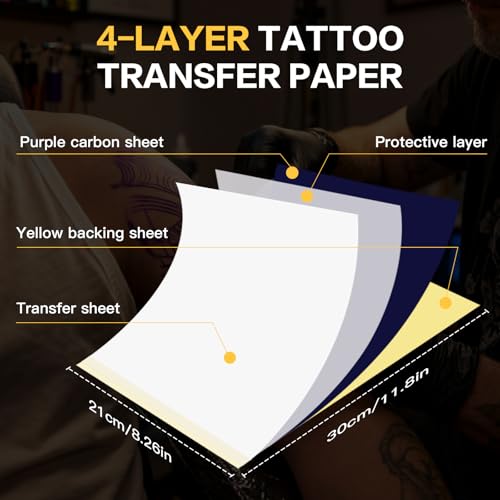 GBK Tattoo Transfer Paper,100 Sheets A4 Size,Tattoo Thermal Stencil Paper for Tattoo Transfer Kit Tattoo Supplies,New and Improved Formula,Travel Tattoo Transfer Paper (100 Sheets)