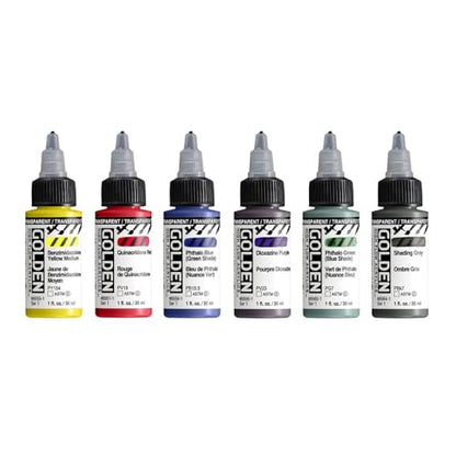 High Flow Acrylics by GOLDEN, High Flow Airbrush Set, 6 Colors, Professional Acrylic Paint