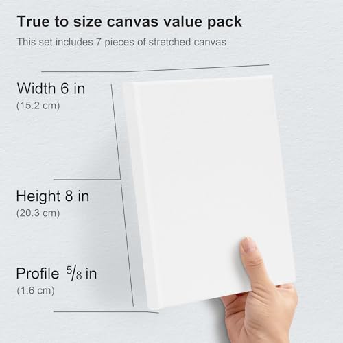 PHOENIX Stretched Canvas for Painting 6x8 Inch/7 Value Pack, 8 Oz Triple Primed 5/8 Inch Profile 100% Cotton White Blank Canvas, Small Framed Canvas for Oil Acrylic & Pouring Art - size: 6"x8", style: Studio Set (8 Oz.)