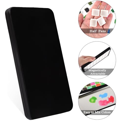 40 Empty Half Pans Watercolor Palette Tins Box with Magnetic Squares - color: Black, size: 40 Half Pans