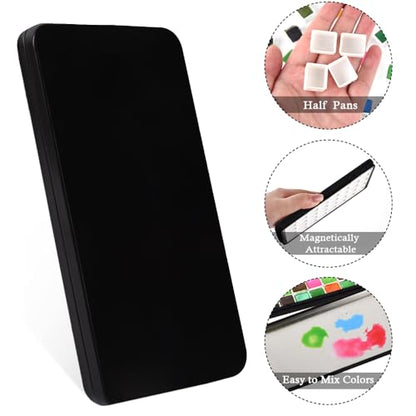 40 Empty Half Pans Watercolor Palette Tins Box with Magnetic Squares - color: Black, size: 40 Half Pans