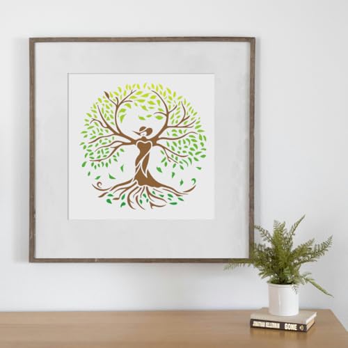 Tree of Life Wall Stencil Template 11.8 x 11.8 Inch Reusable Plastic Tree Stencil for Painting on Wood Wall Floor Fabric Glass Furniture, DIY Home Decor Stencil, Craft Drawing Stencils - style: Tree of Life B