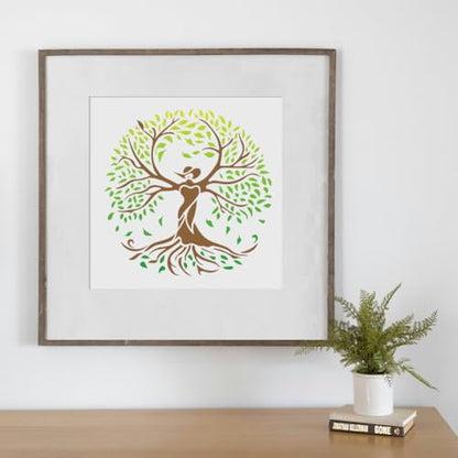 Tree of Life Wall Stencil Template 11.8 x 11.8 Inch Reusable Plastic Tree Stencil for Painting on Wood Wall Floor Fabric Glass Furniture, DIY Home Decor Stencil, Craft Drawing Stencils - style: Tree of Life B
