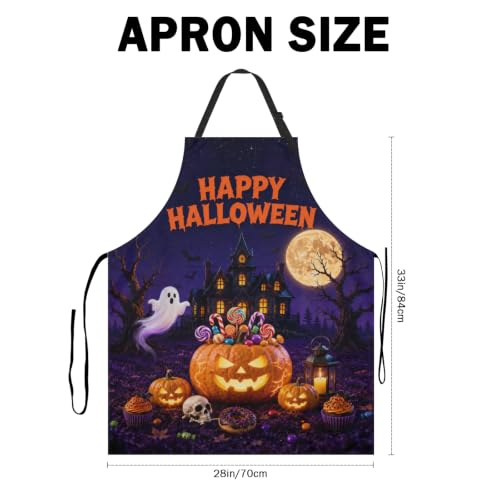 Happy Halloween Aprons Candy Lollipop Cupcake Jack-O-Lantern Kitchen Apron with 2 Pockets Ghost Castle Cooking Apron with Adjustable Neck Strap for Baking Crafting Gardening - color: Halloween-candy Pumpkin