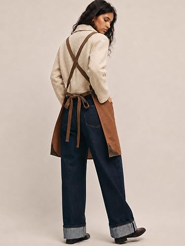 Professional Work Apron for Men & Women – 100% Cotton with waterproof Membrane, Cross Back Straps - color: Oak Brown
