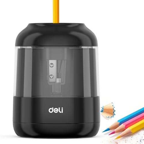 deli Electric Pencil Sharpener, Battery Operated, 6.5–8mm for Classroom | Battery Electric Pencil Sharpener, Durable Blade 5000+ Sharpen, Fits 6.5-8mm Pencils Classroom Kids Home - color: Black