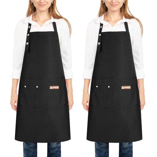 2 Pack Kitchen Cooking Aprons, Adjustable Bib Soft Chef Apron with 2 Pockets for Men Women - color: Black
