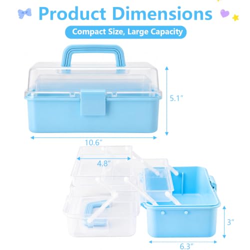 Flytreal 3-Layer Plastic Storage Box with Handle, Small Blue Tool Box Craft Organizer and Storage, Portable Multipurpose Organizer Box for Art Supplies, Makeup, Medicine, Sewing, Stationary, Pencils - color: Blue