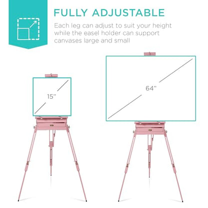 Best Choice Products Art Easel for Painting, Portable Wooden Adjustable Artist Tripod with Sketch Box, 32-Piece Art Set with Acrylic Paints, Brushes, Canvases & Palette - Pink - style: Pink