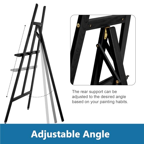 A-Frame Wooden Display Easel, Lyre Beechwood Studio Easel Stand, Black | Adjustable Holding Canvas Up to 90", Inclinable Artist Floor Painting Easel for Artwork Painting - color: Black