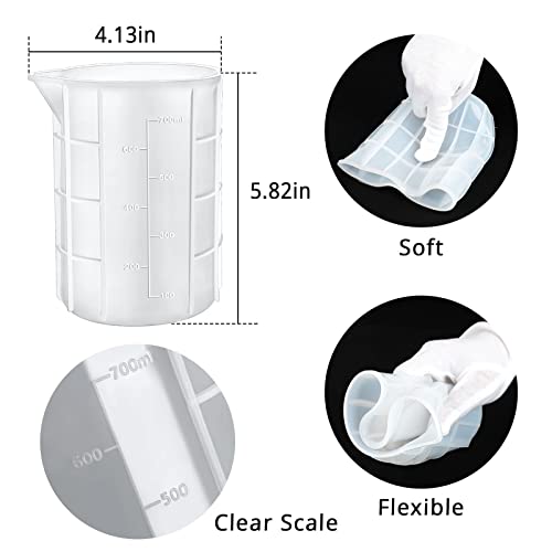 700ml Extra Large Silicone Mixing Cups for Epoxy Resin, 23 oz Measuring Cups, Casting Making Crafts, Acrylic Paint Pouring, Butter,Chocolate, Microwavable, Flexible Reusable Tool - size: X Large-700ml*1