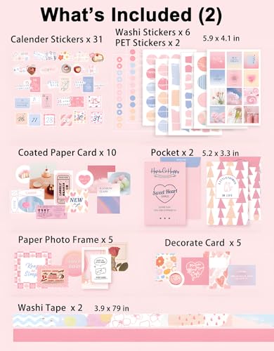 JOYCHOIC 348 Pcs Pink Scrapbook Supplies Kit, Dessert Junk Journal, Scrapbooking and Journaling Materials, Large Aesthetic Collection for Women, Stationery Arts Craft, Adults Daily - color: Dessert
