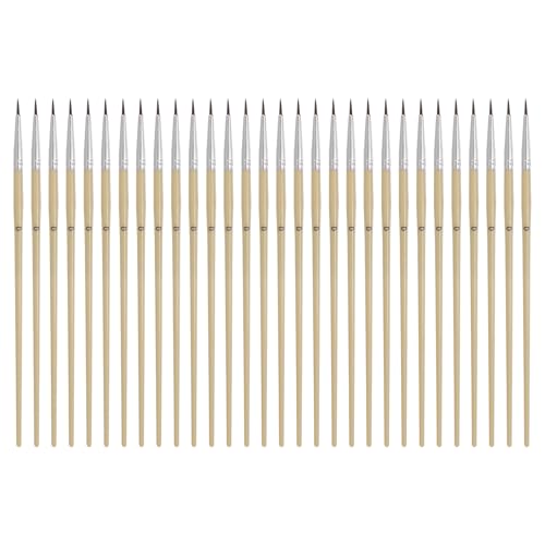 MECCANIXITY 30Pcs Fine Pointed Miniature Paint Brushes, Small Detail Paint Brush for Acrylic Watercolor Oil Model Painting Crafts Rock Painting and DIY Art(Wood Color #0) - color: Wood Color, size: #0