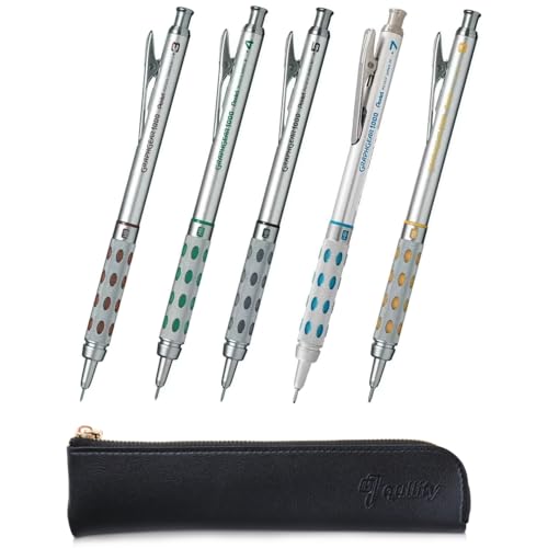 Graph Gear 1000 Mechanical Drafting Pencil Set (0.3mm / 0.4mm / 0.5mm / 0.7mm / 0.9mm), qullity original pen case - size: 0.3/0.4/0.5/0.7/0.9mm Set