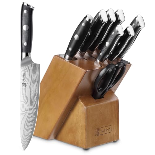 PAUDIN Knife Block Set with Built-in Sharpener, 10 PCS Dishwasher Safe German 1.4116 Steel Kitchen Knives Set, Razor Sharp Full Tang Chef Knife Set,Ergonomic G10 Handle,Gift for Women,Men,Housewarming - color: 10 PCS Knife Block Set