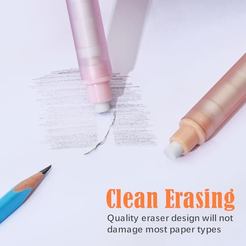 BAYTORY 4Pcs Retractable Mechanical Eraser Pen, Pen Style Erasers | with 8Pcs Refill Erasers, Eraser Pen for Office Teacher Supplies for Sketching, Charcoal Drawings (Retractable Style)