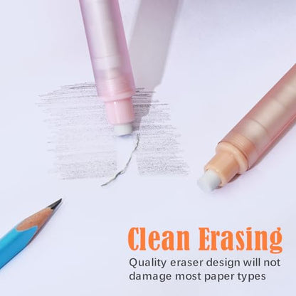 BAYTORY 4Pcs Retractable Mechanical Eraser Pen, Pen Style Erasers | with 8Pcs Refill Erasers, Eraser Pen for Office Teacher Supplies for Sketching, Charcoal Drawings (Retractable Style)