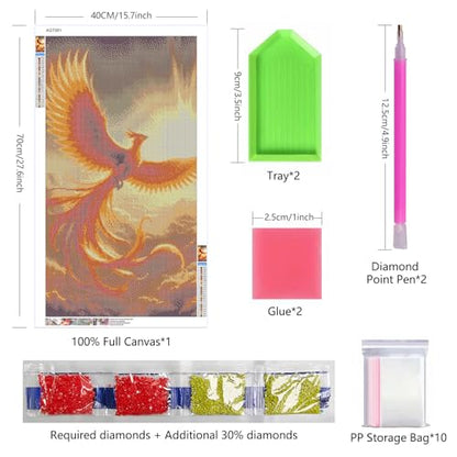 ARTGOTO Phoenix Diamond Painting Kit for Adults 15.7 x 27.5 Inch | Large 5D Full Square Drill Diamond Art Kit, Golden Firebird DIY Gem Art Canvas with 2 Tool Sets, 30% Extra Diamonds - color: AGT001