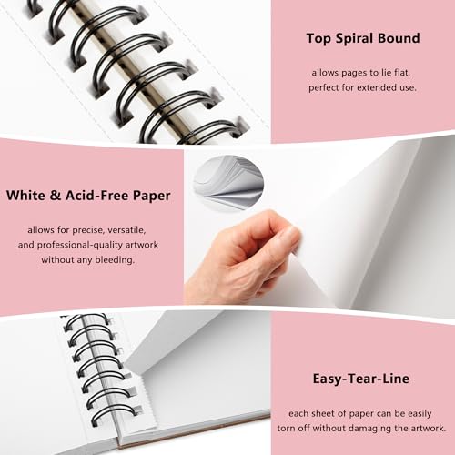 WINNER 9" x 12" Sketch Book 4 Pack, 400 Sheets Spiral Bound Art Sketchbook, 68lb/100gsm White Acid Free Drawing Pad, Sketching Drawing Writing Sketch Pad for Kids, Adults, Art Supplies, Pink - color: Pink, size: 9"x12"
