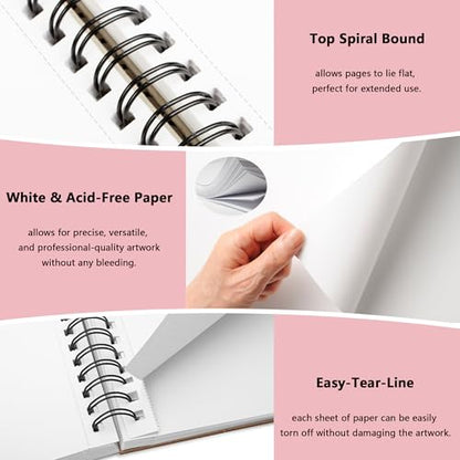 WINNER 9" x 12" Sketch Book 4 Pack, 400 Sheets Spiral Bound Art Sketchbook, 68lb/100gsm White Acid Free Drawing Pad, Sketching Drawing Writing Sketch Pad for Kids, Adults, Art Supplies, Pink - color: Pink, size: 9"x12"