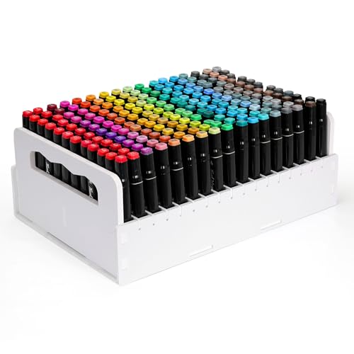 SANFURNEY 204 Slot Marker Organizer, Desktop Art Supply Rack | Desktop Organizer for Markers, Keeps Colors Visible and Easy to Reach, Fits Colored Pencils and Art Supplies - size: 204-slot