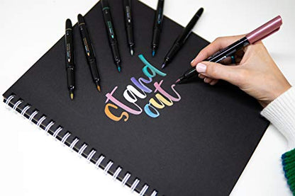 Zebra Pen, Metallic Brush Pens, Gold, Silver, and Rose Gold Ink, Medium Brush Tip Mimics Artist’s Paint Brush for Calligraphy and Lettering, Acid-Free Ink for Light and Dark Paper, 3-Pack (01603) | Acid-Free, Metallic Gold, Silver and Rose Gold Ink, Brush