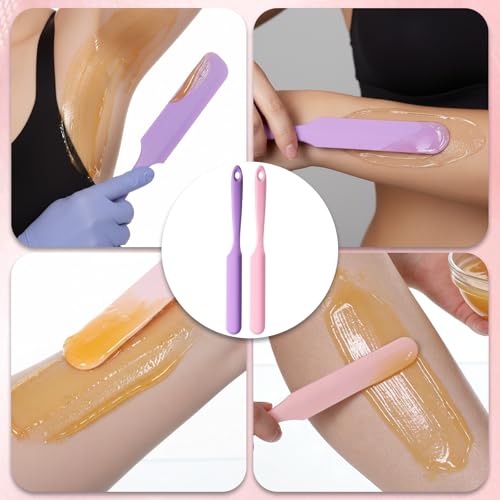 6 PCS Non-Stick Wax Spatulas Set, Silicone Wax Applicator 3 Sizes Scrapers Reusable Silicone Stirring Stick For Body Use Home Salon (Pink&Pruple)