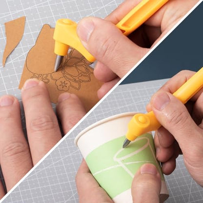 360° Crafting Cut Tool Pen, Stainless Steel Craft Cutting Pen with 15° & 45° Rotating Blades, Precision Knife Cutting Tool for Stencils Scrapbooks DIY Crafts- Yellow