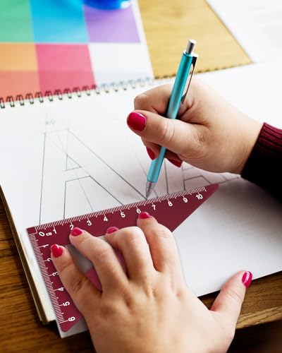 Honagu Triangular Ruler Set, 4 Pieces Aluminum Alloy Ruler, Metal Drafting Ruler, Geometric Protractor for Students, Draftsmen, Engineers, School Office Supplies (Rose Red) - color: Rose Red