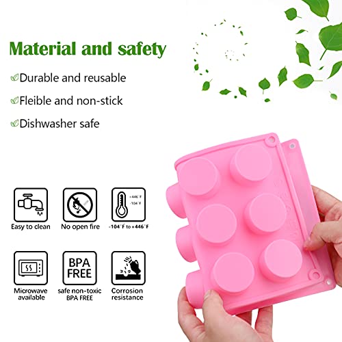 Sakolla 2 Pack Cylinder Silicone Soap Molds, 15 Cavity Mini Round Silicone Molds for Handmade Soap, Lotion Bars, Bath Bombs, Chocolate, Cake - color: Round/Pink