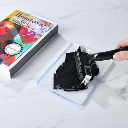 Reusable Gel Printing Plate Kit, Complete Printmaking Set with 5" X 7" Gel Plate, Acrylic Paint, Paper, Baren, Rubber Roller, Stencils and Storage Box, Easy Clean Plate, Creative Art DIY Printmaking