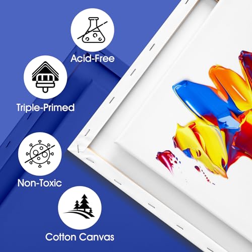 FUMILE Stretched Canvas for Painting Multi 5 Pack Square Canvas 4x4, 6x6, 8x8, 10x10, 12x12(1 of Each), Cotton Primed Acid Free Blank Canvases for Oil Paint, Acrylic Paint, Gouache and Tempera. - size: 4x4, 6x6, 8x8, 10x10, 12x12 in