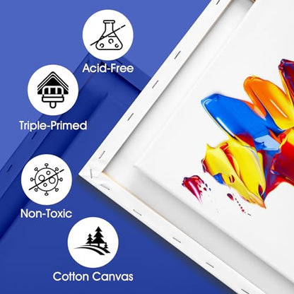 FUMILE Stretched Canvas for Painting Multi 5 Pack Square Canvas 4x4, 6x6, 8x8, 10x10, 12x12(1 of Each), Cotton Primed Acid Free Blank Canvases for Oil Paint, Acrylic Paint, Gouache and Tempera. - size: 4x4, 6x6, 8x8, 10x10, 12x12 in