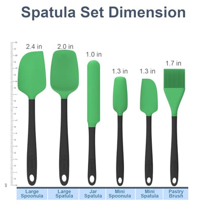 Silicone Spatula Set, 6 Pieces Food Grade Kitchen Utensils with Silicone Brush Heat Resistant Dishwasher Safe BPA-free Rubber Spatula for Scraping, Baking, Cooking, Mixing (Green) - color: Green