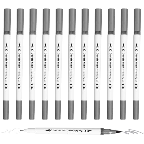 PATIKIL 12Pack Dual Brush Markers, Gray Watercolor Fine and Brush Tips Pens Colored Marker Calligraphy Coloring Art Supplies Set for Coloring Book Illustration Sketching Journaling - color: Gray
