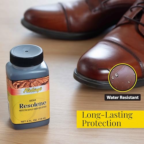 Fiebing's Acrylic Resolene (4 oz) - Protective Acrylic Leather Finisher - Glossy Finish Top Coat for Dyed & Polished Leathercraft - Flexible, Durable, Water Resistant for Boots, Couch, Purse (Brown) - color: Brown