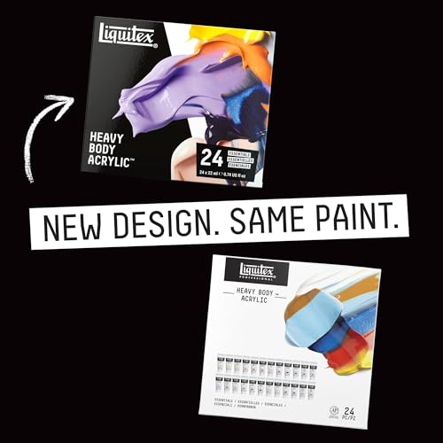 Liquitex Heavy Body Acrylic Paint Set, 24 x 22ml, Essentials Set | High Viscosity, Pigment Rich, Ideal for Impasto & Texture, Satin Finish, Permanent Color, Crisp Brush Strokes & Knife Marks - size: 1 Count (Pack of 1), style: Essentials Set 24 x 22 (0.74