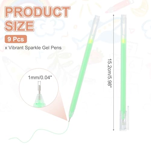 MECCANIXITY 9 Pcs Metallic Vibrant Sparkle Gel Pens, Drawing Pens with Fine Point 1mm for Adult Drawing Doodling Journaling Art Supplies and DIY Crafts, Green - color: Green