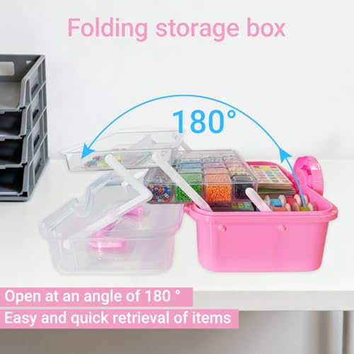 3-Layer Craft Organizer with 18 Small & 8 Mini Compartments,Pink